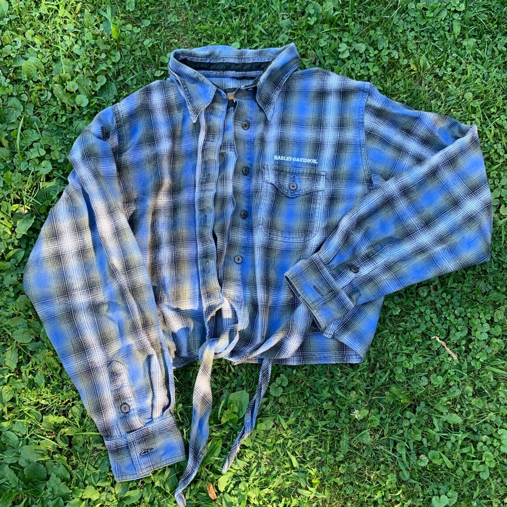 Harley Davidson flannel blue tie up large